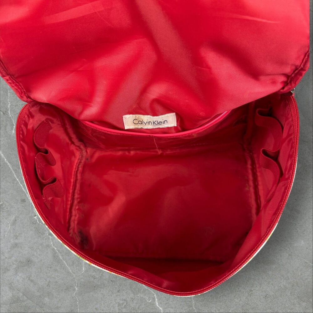 Calvin Klein Rainbow Multi Color Monogram Makeup Bag Tote With Handle Red Zipper - Picture 7 of 7